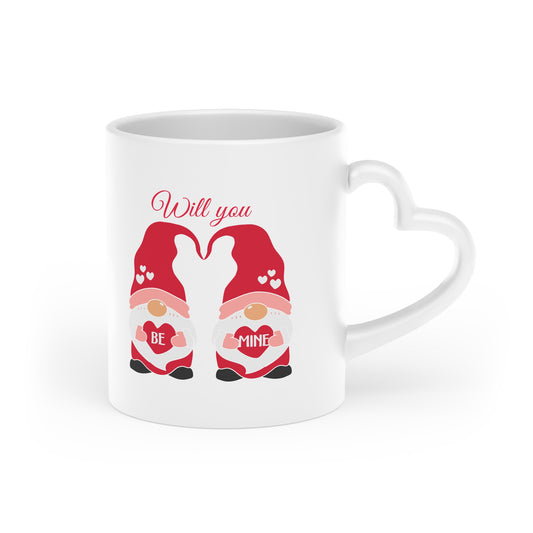 Will You Be Mine Gnomes Heart-Shaped Handle Coffee Mug Valentine's Day Gift Tea Cup