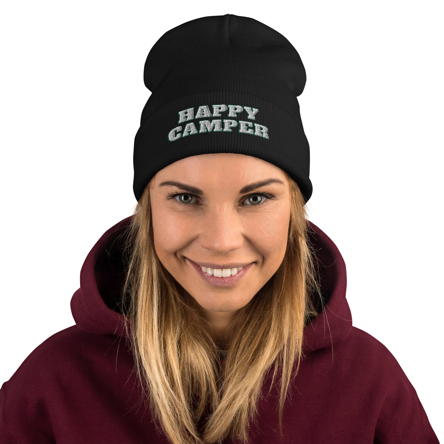 Happy Camper Embroidered Beanie Toboggan Hat Camping Gift Family